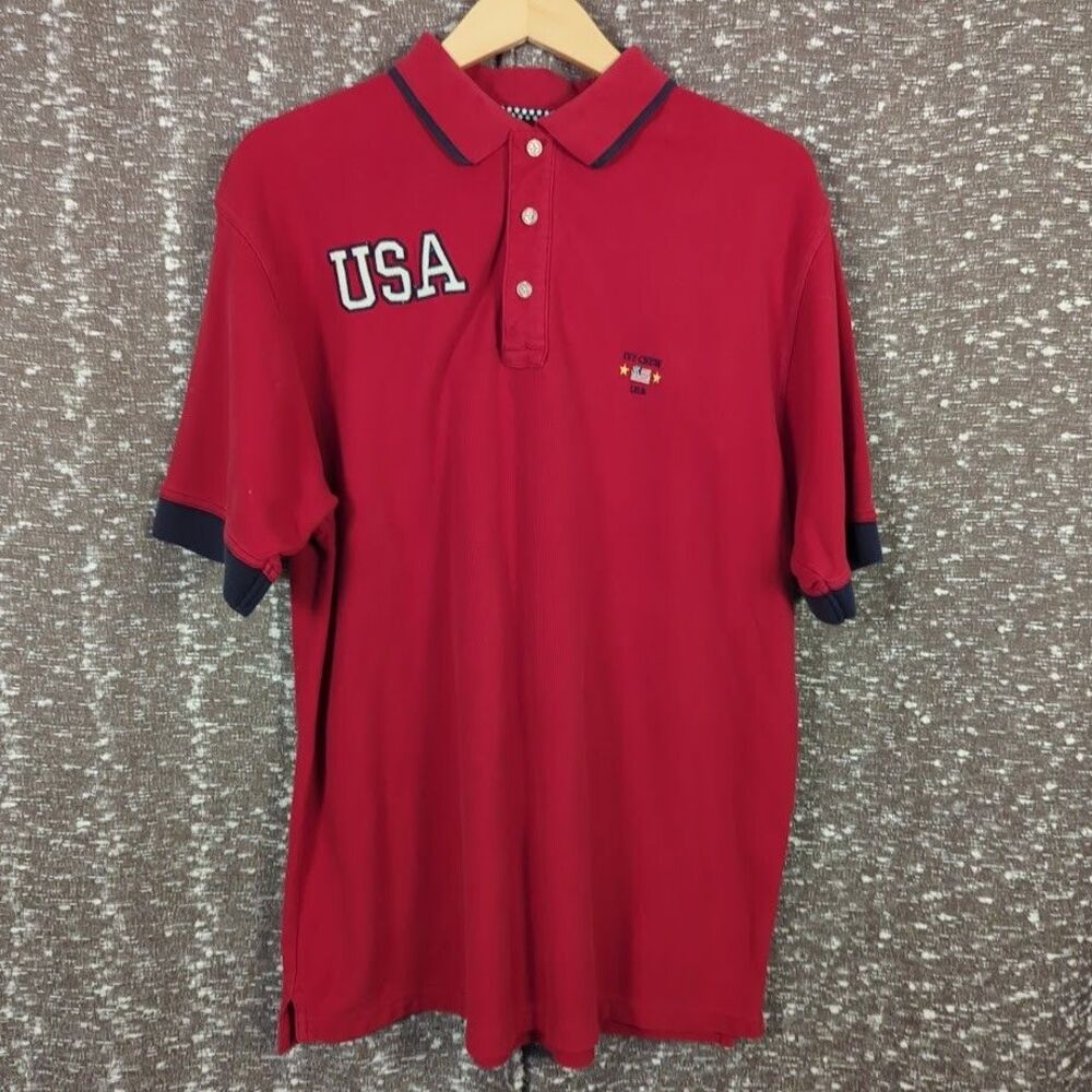 Vintage Ivy Crew USA Embroidered Red‎ Polo Shirt Men's Large